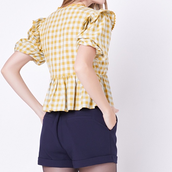 English Factory Mustard Checkered Ruffle Blouse - Picture 6 of 6
